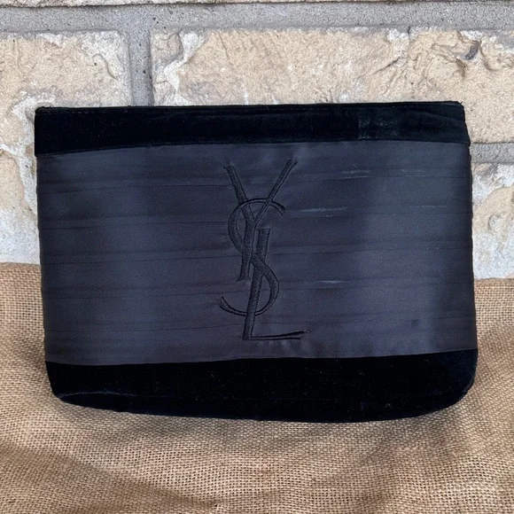 YSL Yves Saint Laurent Elegant Black Makeup Toiletry Bag Silk Rare Hard to Find - Picture 3 of 15